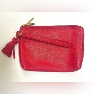 Talbots Red Pebbled Leather Tasseled 2 Zipper Wristlet Clutch